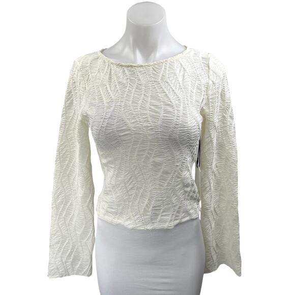 NEW Yellow The Label TIA White Textured Long Sleeve Pullover Crop Blouse Top S - Picture 1 of 5